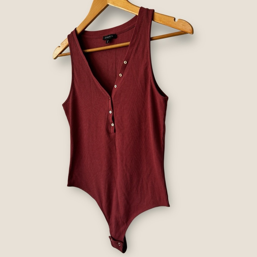 Dynamite Deep Red Ribbed Bodysuit - Picture 3 of 9